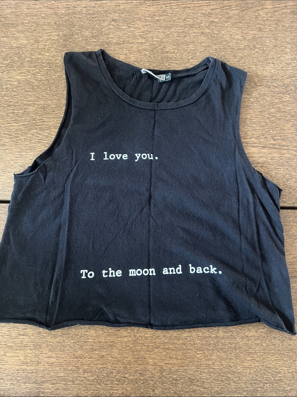 Black Graphic Crop Tank — "I love you. To the moon and back."